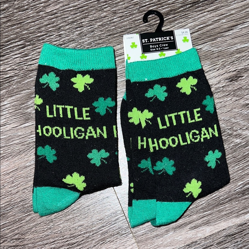 NWT St. Patrick Kids Socks - 2 Pack Bundle! Black with Green Shamrocks T9-3Y